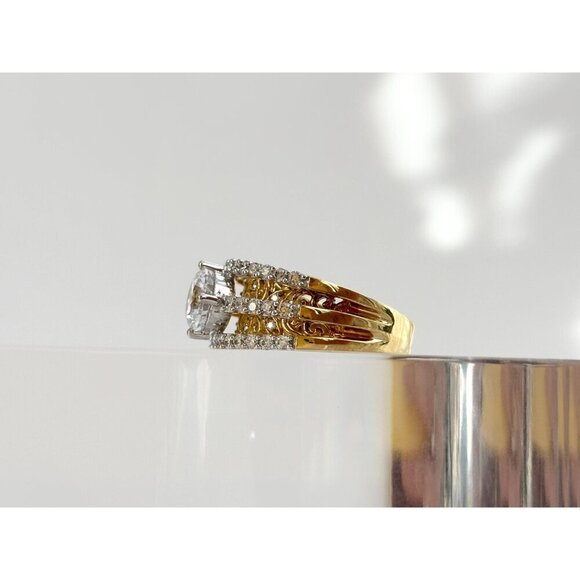 CZ Gemstones Vintage Sterling Silver Vermeil Gold T Gemstone Ring - sz 7.75 - Picture 9 of 10